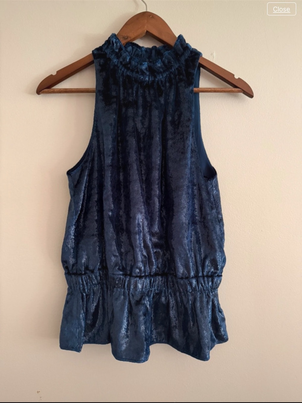 Ramy Brook Vintage-Inspired Navy Velvet Sleeveless Ruffle Neck Top Party M